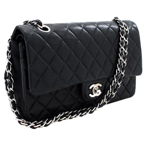 black chanel bag silver chain|chanel black bags classic quilted.